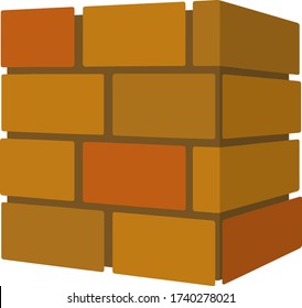 Brick wall. Element of building construction. Repair material. Cartoon flat isometric illustration isolated on white background. Simple logo