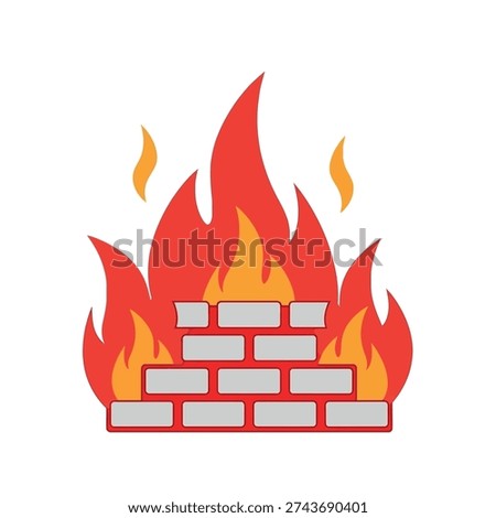 A brick wall engulfed in red and orange flames, with grey bricks visible amidst the fire.