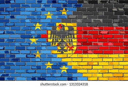 Brick Wall European Union and Germany flags - Illustration