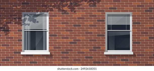 brick wall  facade two windows  architectural background vector illustration