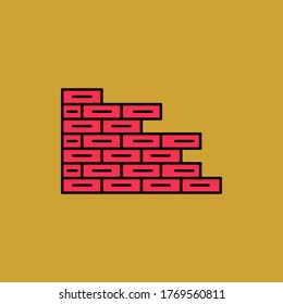 contorno relleno de pared de ladrillo Icono. ilustración de la construcción y del vector de herramientas en el fondo del color