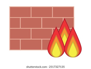 Pared de ladrillo con llama de fuego que representa el cortafuegos
