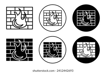 Ziegel-Wand und Feuer-flache Linie Symbol Set. Ziegelwand und Feuer, dünne Linie, Vektorgrafik