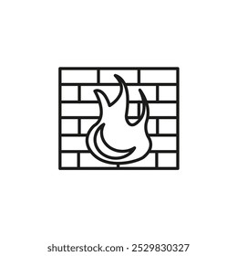 Conjunto de símbolos de línea plana de icono de pared de ladrillo y fuego.