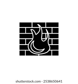 Brick wall and fire icon flat line symbol set.