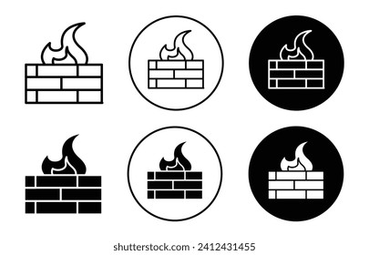 Brick wall and fire vector icon set collection. Brick wall and fire Outline flat Icon.