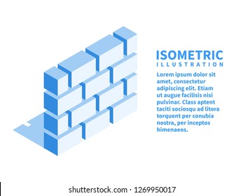 Brick wall, firewall icon. Isometric template for web design in flat 3D style. Vector illustration.