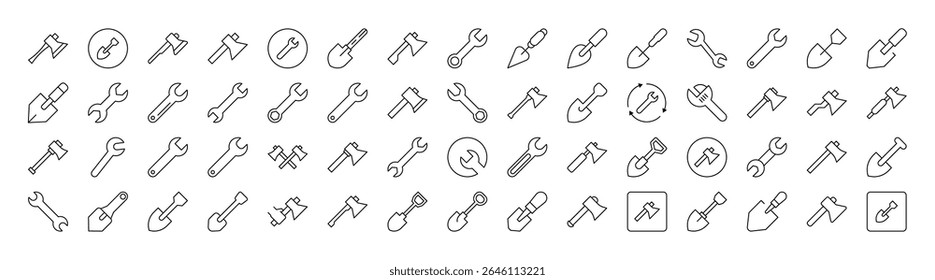 Parede De Tijolos, Planta De Chão, Conjunto De Ícones De Linha Fina De Construção. Outline Signs para Gráficos e Web Design, Apps, Anúncios, Vários Cartões 