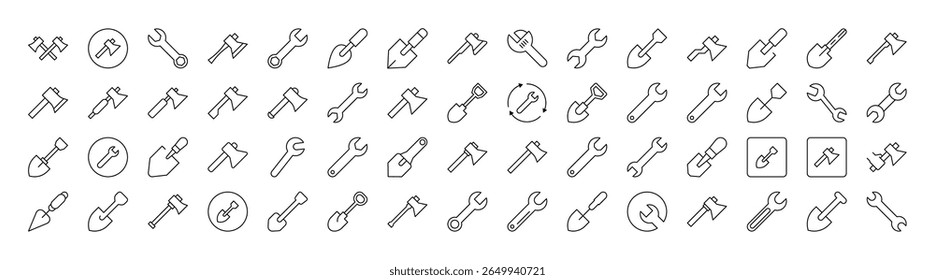 Parede De Tijolo, Planta De Piso, Conjunto De Ícones De Linha De Construção. Outline Signs para Gráficos e Web Design, Apps, Anúncios, Vários Cartões 