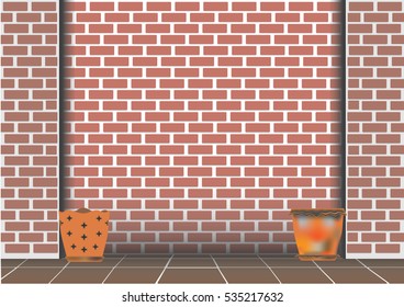 Brick wall and flower pot vector background