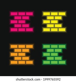 Brick Wall four color glowing neon vector icon