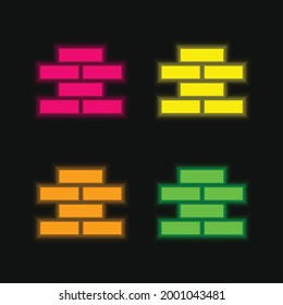 Brick Wall four color glowing neon vector icon