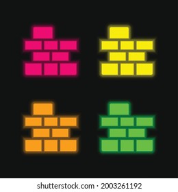 Brick Wall four color glowing neon vector icon