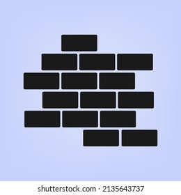 Brick wall fragment icon. Building facade silhouette, front side. Brickwork, exterior, piece of concrete wall. Architecture construction icon, stone pattern. Vector illustration