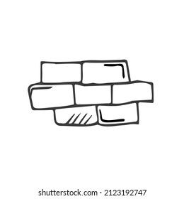 Brick Wall Fragment Icon. Sketch Hand Drawn Doodle Style. Vector Minimalism Monochrome. Brickwork, Construction