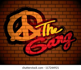 Brick wall the gang graffitti - vector