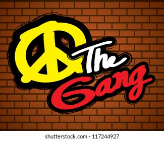 Brick wall the gang graffitti - vector