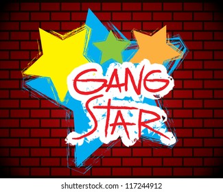 Brick wall gang star graffitti - vector