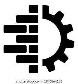 Brick wall in gear icon in trendy design style