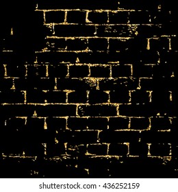 Brick wall gold texture pattern. Golden and black abstract decorative tile background. Grunge retro surface. Old brickwork silhouette. Urban design for wallpaper, card, decoration. Vector Illustration