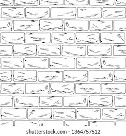 Brick wall graphic black white seamless pattern background sketch illustration vector