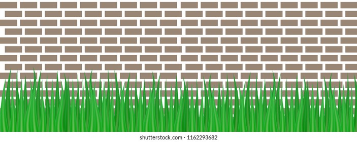 Brick wall and green grass from below.