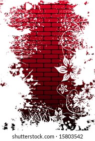 Brick wall with grunge and floral elements