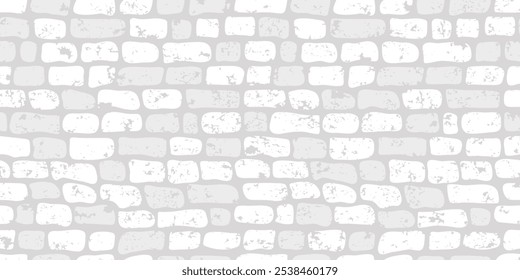 Patrón inconsútil del grunge de la pared del ladrillo, textura blanca y gris del azulejo,   Fondo de piedra. Fondo de pantalla de repetición de la calma del camino, impresión moderna geométrica del elemento. Bloque de rock de dibujos animados. Ilustración vectorial Abstractas