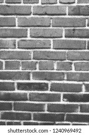 Brick wall halftone vector texture overlay. Vintage textured surface with old brickwork