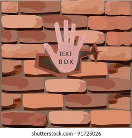 brick wall with his hand