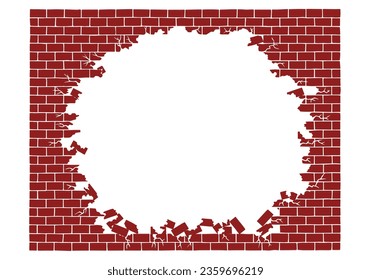 Brick wall with a hole in the middle and a place for text. Hand Drawn. Freehand drawing. Doodle. Sketch. Outline.	