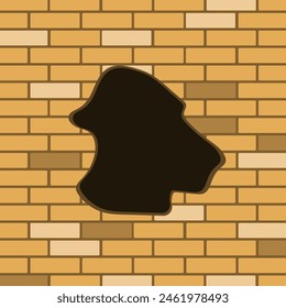 Brick wall hole. Yellow bricks vector. Broken wall shape. Abstract background design.