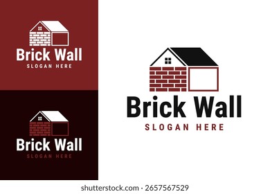 Brick wall house logo design template vector symbol illustration