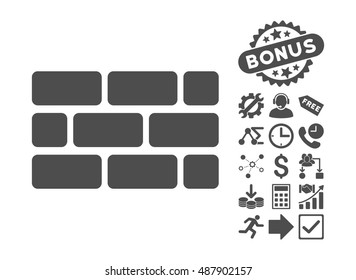 Brick Wall icon with bonus images. Vector illustration style is flat iconic symbols, gray color, white background.