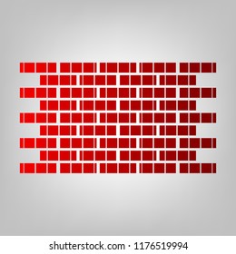 Brick wall icon. Brickwork fragment. Vector. Vertically divided icon with colors from reddish gradient in gray background with light in center.