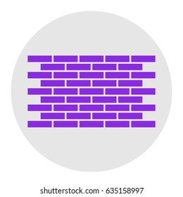 Brick wall icon. Brickwork fragment. Vector. Violet flat icon on light gray circle at white background. Isolated.