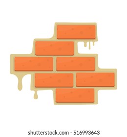 Brick wall icon in cartoon style isolated on white background. Build and repair symbol stock vector illustration.