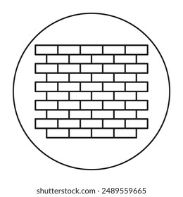 Brick wall icon. Circular outline. Vector construction symbol. Black and white design.