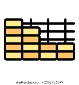 Vector de contorno de icono de pared de ladrillo. Arreglar. Color plano de la herramienta de trabajo