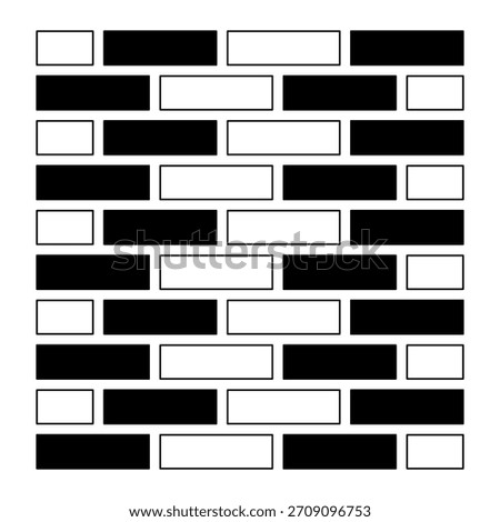 Brick wall icon showing simple block pattern symbol representing construction, strength, and structure, isolated on white background