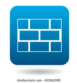 Brick wall icon in simple style in blue square. Brickwork symbol