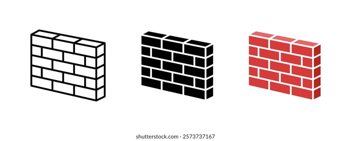 Brick wall icon. Stone block barrier symbol. Construction facade brickwork vector illustration. Perspective brick wall texture sign. Masonry building pictogram. Architecture concept isolated.