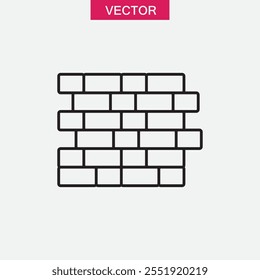 Brick wall icon vector, vector flat black linear illustration for web and app.