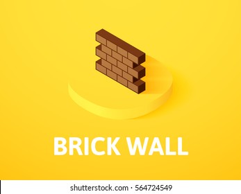 Brick wall icon, vector symbol in flat isometric style isolated on color background