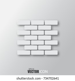 Brick wall icon in white style with shadow isolated on grey background. For your design, logo. Vector illustration.