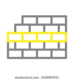 Brick wall icon with yellow line. Concept of construction, building, and renovation.