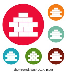 Brick wall icons circle set vector isolated on white background