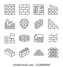 Brick wall icons set. Line with editable stroke svg
