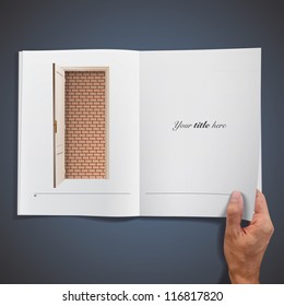 Brick wall inside a book. Vector design.