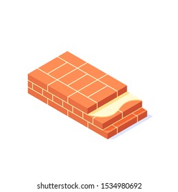 Brick wall isometric concept. Masonry items in flat style. Vector illustration on a white background.